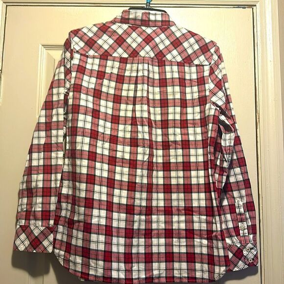 TALBOTS Classic Cotton Shirt Shimmer Plaid Top - Picture 5 of 14